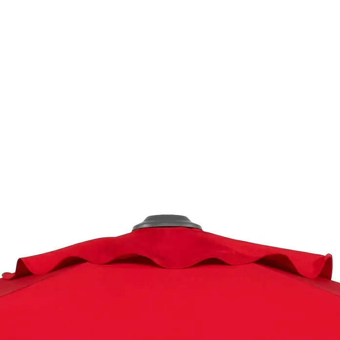 Schneider Classic Marktschirm Sevilla - Rot, Bespannungsmaß (L x B): 240 x 140 cm - Nahaufnahme eines roten Sonnenschirms mit schwarzer Spitze, ideal für sonnige Tage im Freien.