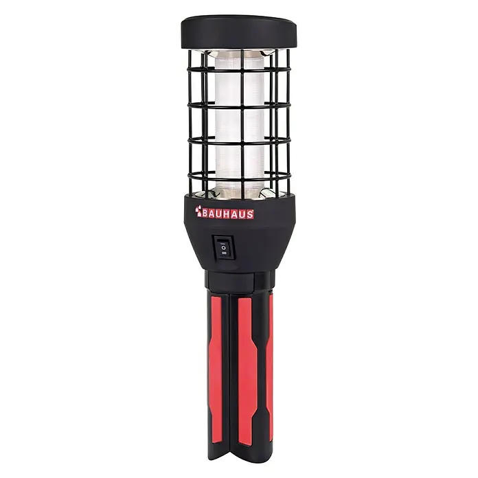 BAUHAUS Luz de trabajo LED Work 800 - Altura: 35 cm, Iones de litio - Lámpara de trabajo Bauhaus con luz LED y mango rojo. Lámpara robusta para taller y construcción.