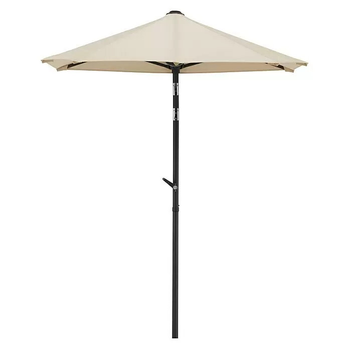 Schneider Classic Balkonschirm Salerno mezza - Natur, Bespannungsmaß (L x B): 150 x 150 cm - Cremefarbener Sonnenschirm mit schwarzem Mast, Kurbelmechanismus und silbernen Akzenten für den Außenbereich.