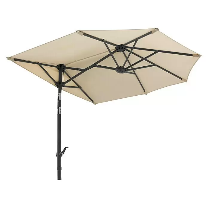 Schneider Classic Balkonschirm Salerno mezza - Natur, Bespannungsmaß (L x B): 150 x 150 cm - Cremefarbener Freischwinger-Sonnenschirm mit dunkelgrauem Gestell und Mast.