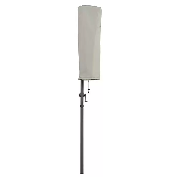 Schneider Classic Balkonschirm Salerno mezza - Anthrazit, Bespannungsmaß (L x B): 150 x 150 cm - Hellgraue Stoffschutzhülle über dunkelgrauer Stange mit Kurbelmechanismus.