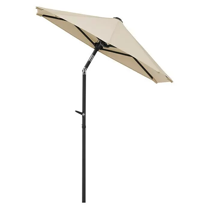 Schneider Classic Balkonschirm Salerno mezza - Natur, Bespannungsmaß (L x B): 150 x 150 cm - Creme-farbener, schräg gestellter Terrassenschirm mit dunkelgrauem Mast und Kippmechanismus.