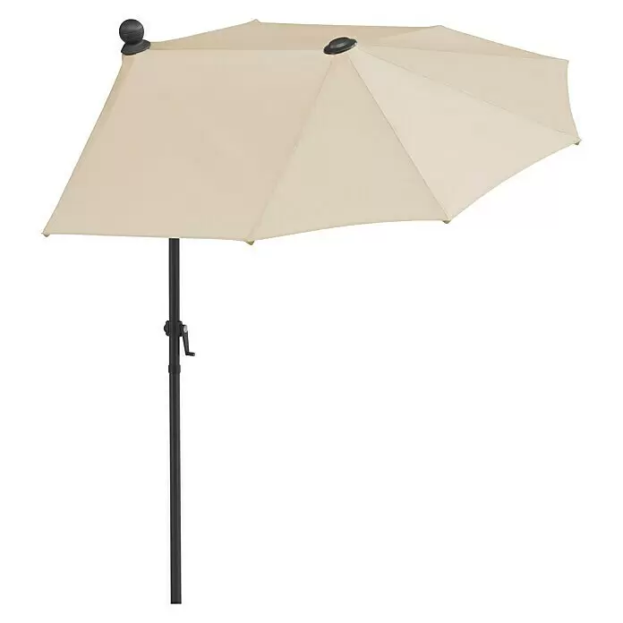Schneider Classic Balkonschirm Salerno mezza - Natur, Bespannungsmaß (L x B): 150 x 150 cm - Cremefarbener Sonnenschirm mit dunklem Mast und Kurbelgriff.