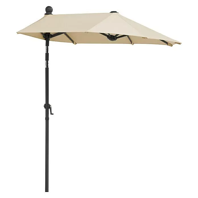 Schneider Classic Balkonschirm Salerno mezza - Natur, Bespannungsmaß (L x B): 150 x 150 cm - Beiger halber Terrassenschirm mit schwarzem Mast und Kurbel für Schatten.