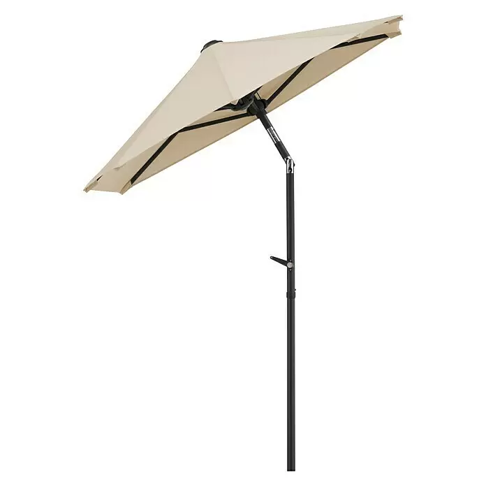 Schneider Classic Balkonschirm Salerno mezza - Natur, Bespannungsmaß (L x B): 150 x 150 cm - Beige Outdoor-Sonnenschirm mit schwarzem Kippmast und Gestell.