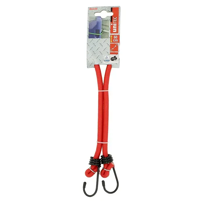UniTEC Gepäckspanner - Länge: 60 cm, 2 Haken - Ein Paar rote Unitec Gepäckspanner mit Haken, ideal zur Ladungssicherung.