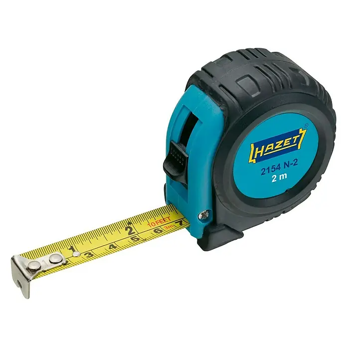 Hazet Taschenbandmaß 2154N-2Länge Maßband: 2 m - Ein Hazet Rollbandmaß, 2 Meter lang, mit gelbem Band und gut lesbarer Skala, ideal für genaue Messungen in Werkstatt und Haushalt.