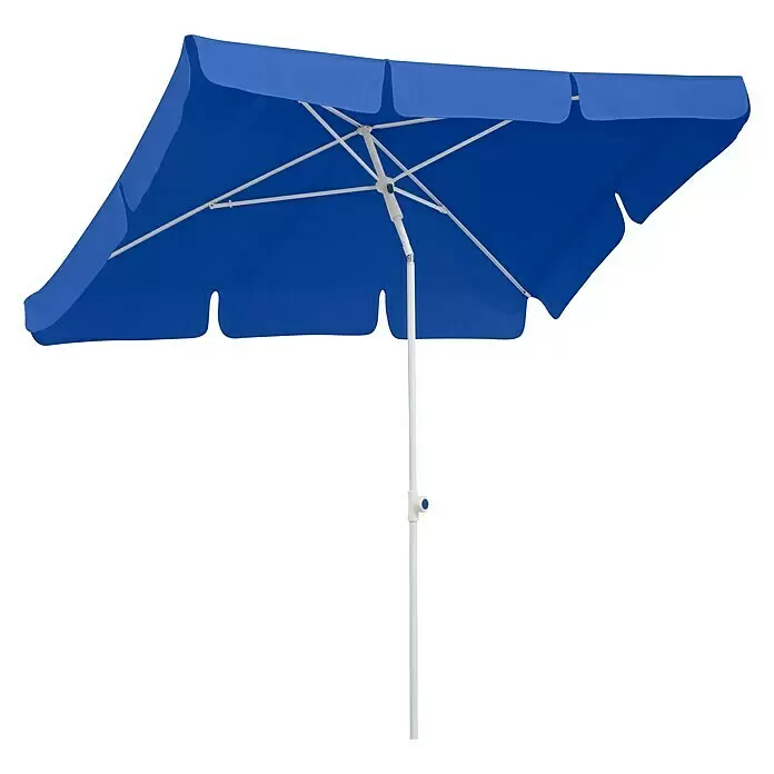 Schneider Classic Marktschirm Ibiza - Blau, Bespannungsmaß (L x B): 180 x 120 cm - Blaues rechteckiges Terrassenschirm mit weißem Mast und Gestell, spendet Schatten.