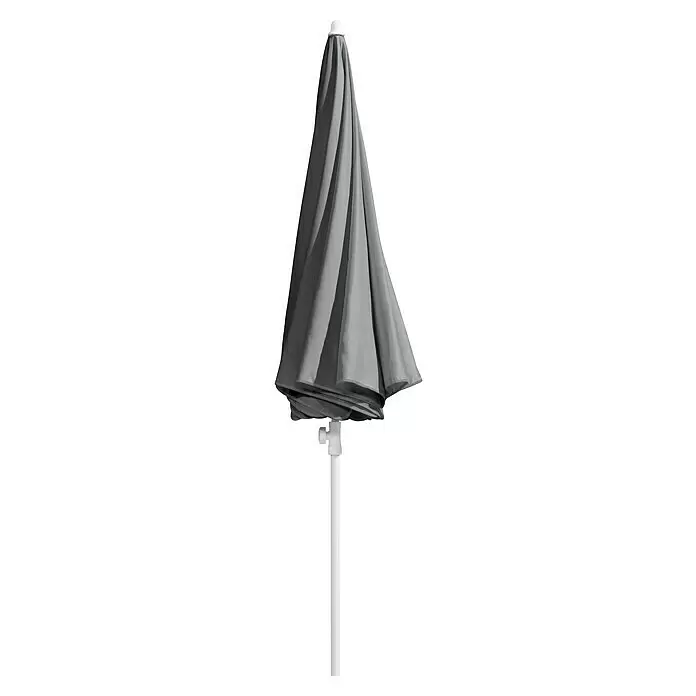 Schneider Classic Marktschirm rund Ibiza - Anthrazit, Durchmesser Bespannung: 240 cm - Geschlossener grauer Sonnenschirm mit weißem Mast und Griff.