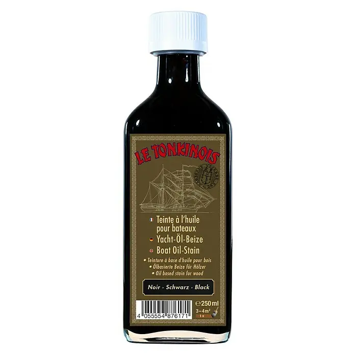 Holzbeize - Schwarz, 250 ml - Abbildung einer Flasche Le Tonkinois Bootsölbeize.