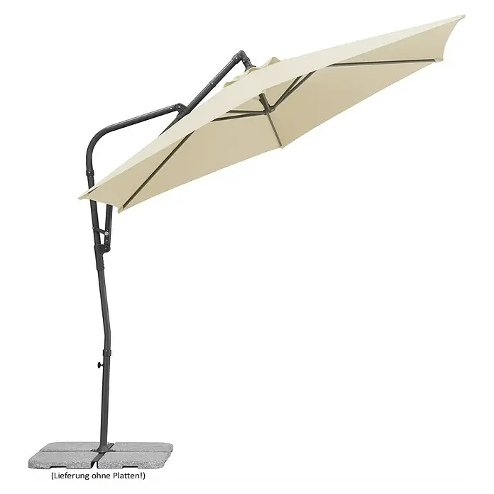 Schneider Sunny Ampelschirm rund Genua - Natur, Durchmesser Bespannung: 300 cm - Schirm: Ein beiger Sonnenschirm mit einem robusten, dunklen Metallgestell, ideal für den Garten oder die Terrasse, bietet Schatten und Schutz vor der Sonne.