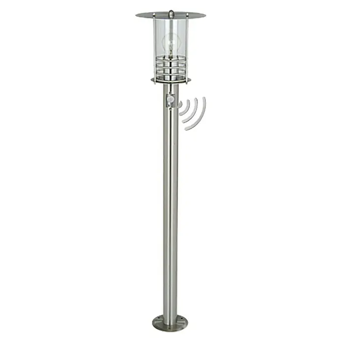 Starlux Silver Star II Außensockelleuchte - 60 W, Farbe Gehäuse: Edelstahl, 22 x 22 x 110 cm, Ohne Leuchtmittel - Silberne Außenleuchte mit Bewegungsmelder für den Garten. Der Bewegungsmelder sorgt für mehr Sicherheit im Außenbereich.