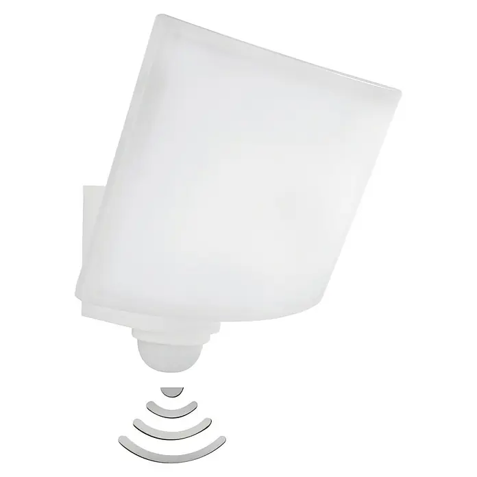REV LED-Sensor-Außenwandstrahler - 28 W, L x B x H: 18,3 x 23,9 x 25,3 cm, Weiß, IP44 - Nahaufnahme einer weißen, an der Wand montierten Sicherheitsleuchte mit Bewegungssensor.