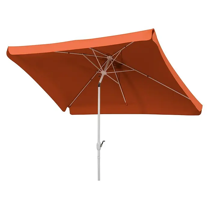 Schneider Classic Marktschirm Oslo - Terracotta, Bespannungsmaß (L x B): 300 x 200 cm - Ein quadratischer, orangefarbener Sonnenschirm mit weißem Gestell spendet Schatten und Schutz vor der Sonne. Perfekt für den Garten oder die Terrasse.