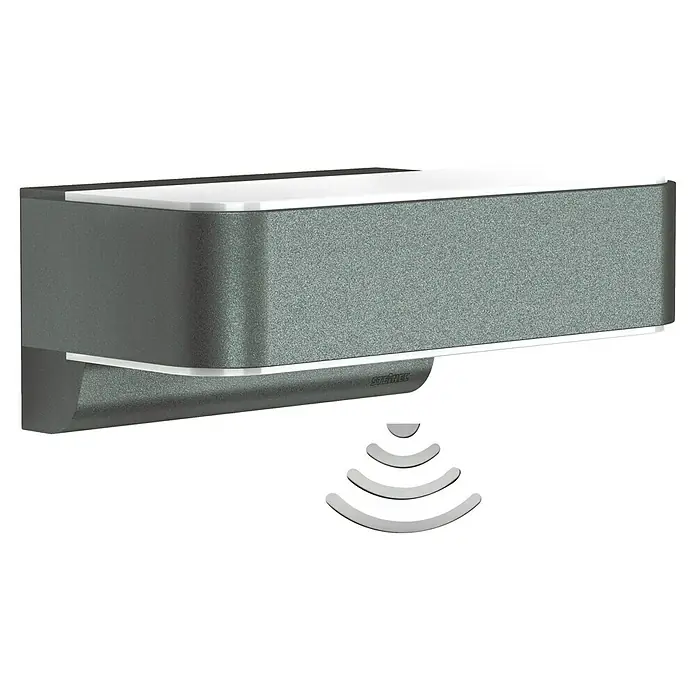 Steinel LED-Sensor-Außenwandleuchte L 810 SC anthrazit - L x B x H: 14,6 x 23 x 9,1 cm - Nahaufnahme einer Steinel Außenleuchte mit Bewegungsmelder, ideal zur Beleuchtung von Außenbereichen.
