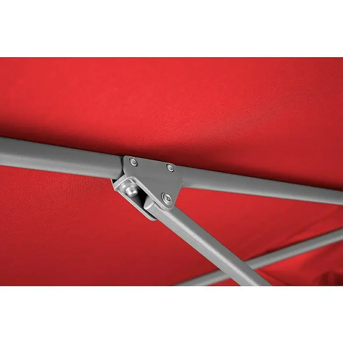 Schneider Classic Marktschirm Porto - Rot, Bespannungsmaß (L x B): 300 x 200 cm - Detailansicht der Gelenkverbindung eines roten Sonnenschirms, die Stabilität und Funktionalität vereint.