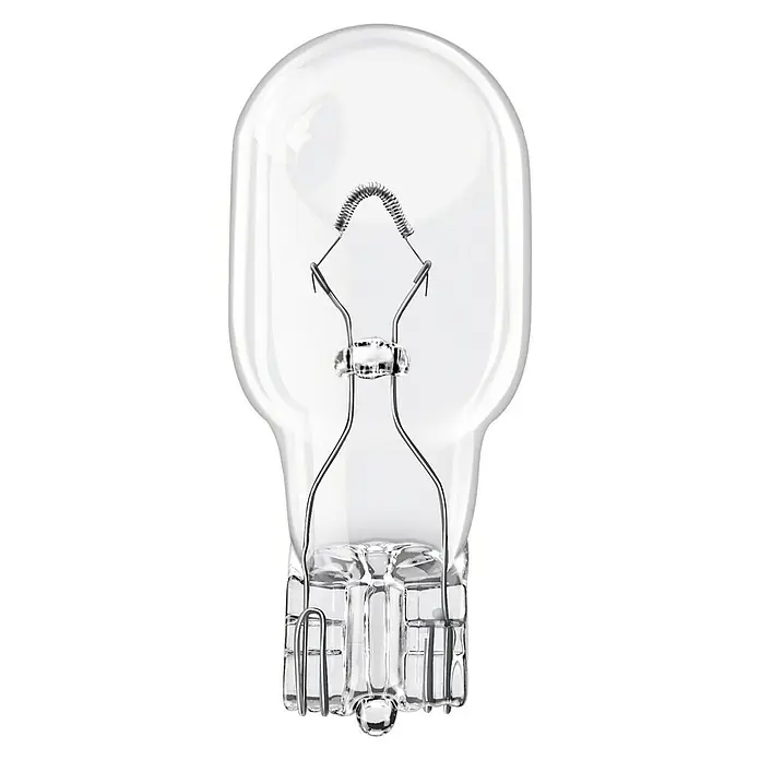 Osram Brems- & Schlusslichtleuchte Original Line - W16W, 2 Stk. - Nahaufnahme einer klaren Glühbirne mit Glühfaden. Sie ist für den Einsatz in verschiedenen Anwendungen konzipiert.