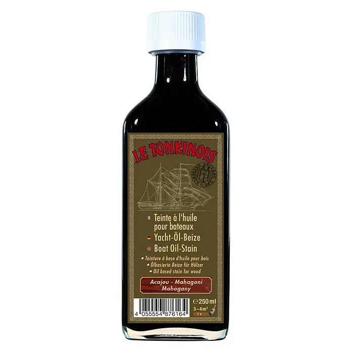 Holzbeize - Mahagoni, 250 ml - Le Tonkinois Bootsöl-Lasur Mahagoni, 250 ml Flasche. Für den Schutz und die Veredelung von Holzoberflächen im Bootsbau und anderen Bereichen.