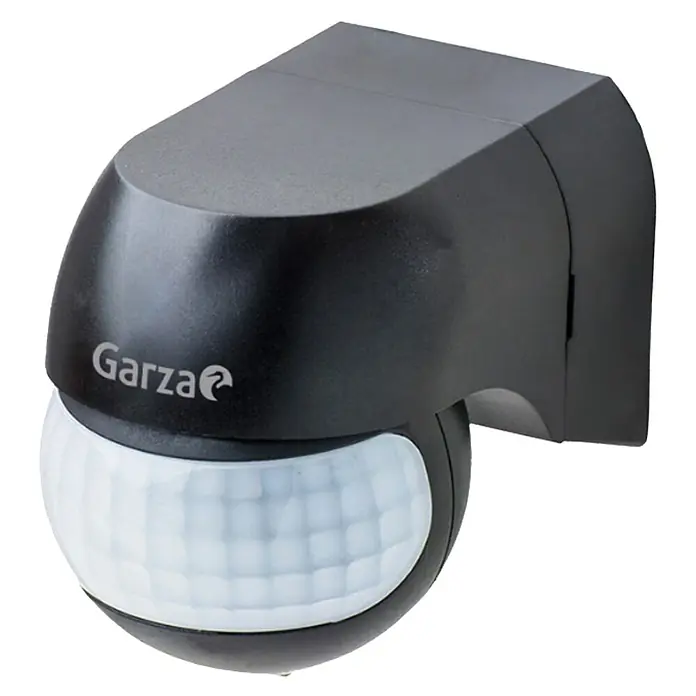 Garza Sensor de movimiento exterior Mini - 7 x 10 x 11 cm, Plástico, Negro - Detector de movimiento Garza negro con sensor blanco para uso exterior.