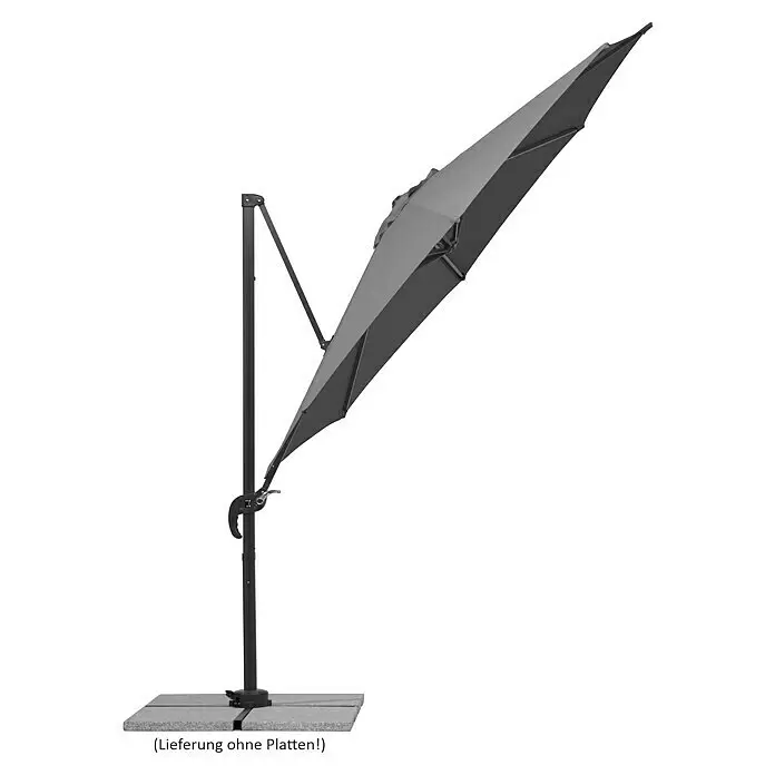Schneider Ampelschirm rund Rhodos Junior - Anthrazit, Durchmesser Bespannung: 300 cm - Dunkelgrauer Freischirm mit schwarzem Ständer.