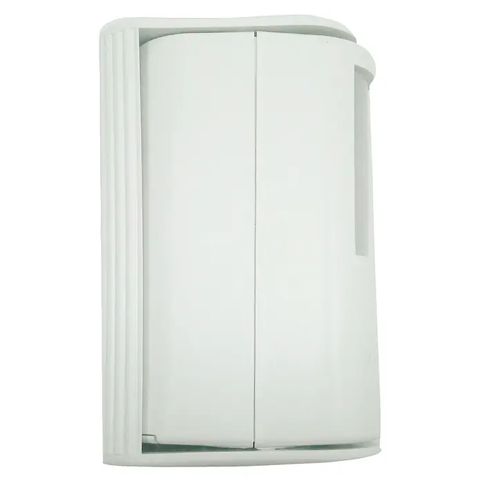 Garza Detector de movimiento del sistema de alarma de alarma y timbre - Específico para: Conexión de timbre y alarma, Alcance: 8 m - Esta imagen muestra un producto blanco con un lado acanalado, perfecto para una decoración moderna, que destaca por su diseño sencillo.