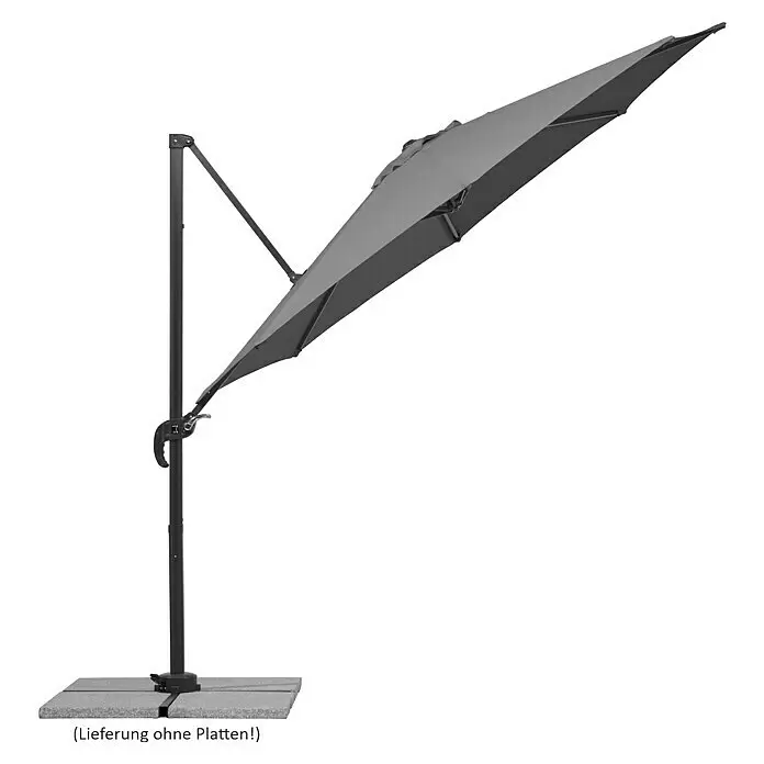 Schneider Ampelschirm rund Rhodos Junior - Anthrazit, Durchmesser Bespannung: 300 cm - Dunkelgrauer Ampelschirm mit verstellbarem Arm und Kreuzfuß.