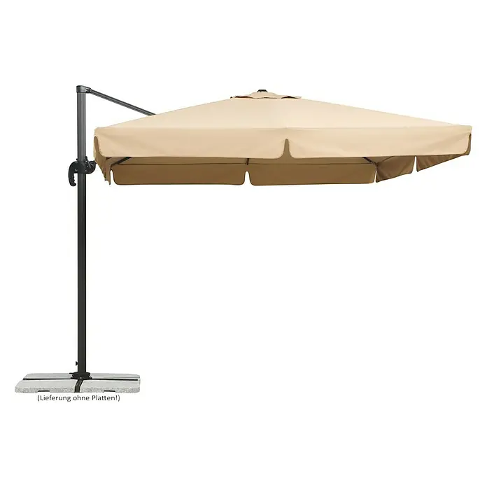 Schneider Classic Ampelschirm Rhodos - Natur, Bespannungsmaß (L x B): 300 x 300 cm - Ein eleganter, beiger Sonnenschirm mit einem robusten Ständer, der stilvollen Schatten bietet.