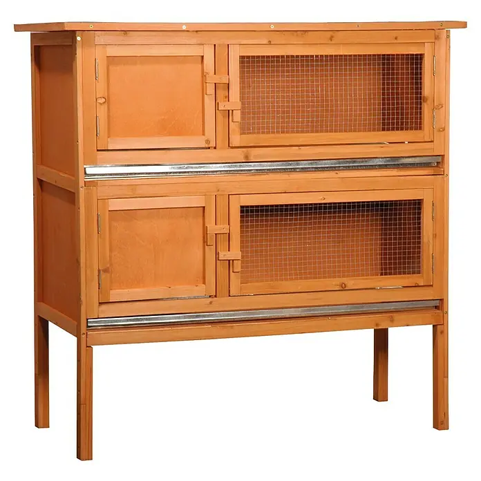 Dobar Kleintierstall - L x B x H: 115 x 45 x 116 cm, Holz, Braun - Doppelstöckiger Hasenstall aus Holz mit Drahtgeflecht und stabilen Beinen für den Außenbereich.