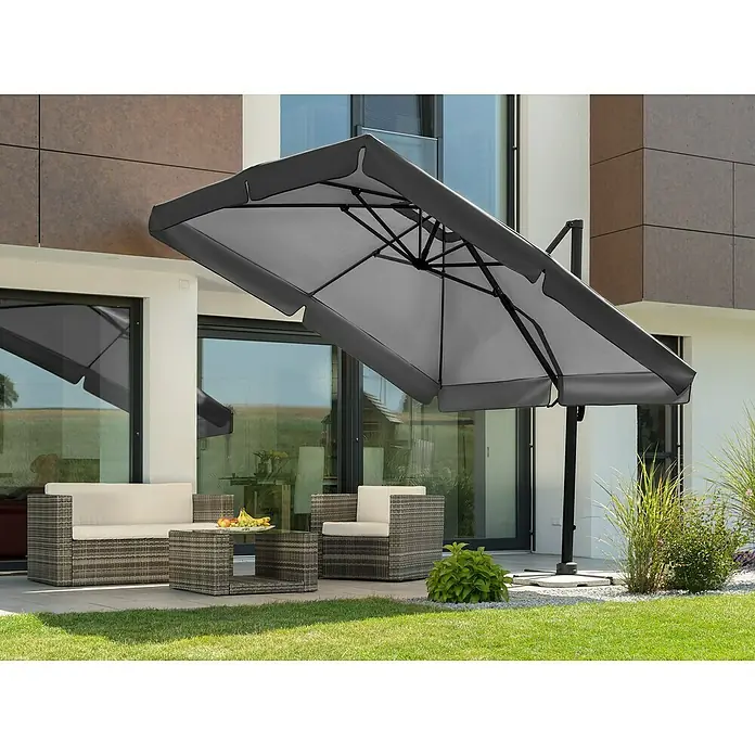 Schneider Classic Ampelschirm Rhodos - Anthrazit, Bespannungsmaß (L x B): 300 x 300 cm - Sonnenschirm mit rechteckigem Schirmdach, der Schatten spendet. Die Terrassenmöbel laden zum Entspannen im Freien ein.\n