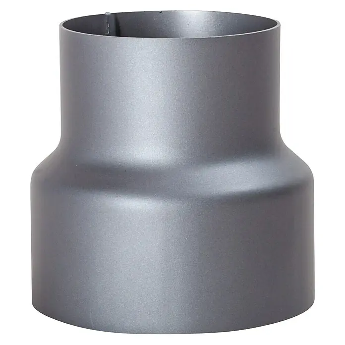 Ofenrohrreduzierung - Durchmesser: 150 mm - 130 mm, Senotherm lackiert, Gussgrau - Graues Rohrstück mit unterschiedlichen Durchmessern an den Enden, ideal für Verbindungen in Sanitär- und Heizungsanlagen.
