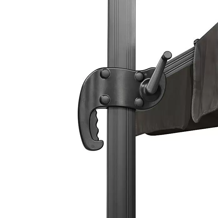 Schneider Classic Ampelschirm Rhodos - Anthrazit, Bespannungsmaß (L x B): 300 x 300 cm - Dunkelgrauer Kurbelmechanismus mit Griff und Hebel an einer Stange, zum Öffnen eines dunklen Sonnenschirms.