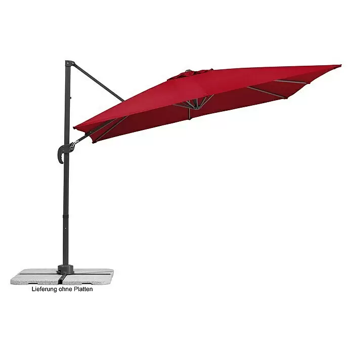 Schneider Classic Ampelschirm Rhodos Junior - Rot, Bespannungsmaß (L x B): 270 x 270 cm - Roter Ampelschirm mit dunkelgrauem Gestell und Kreuzfuß.