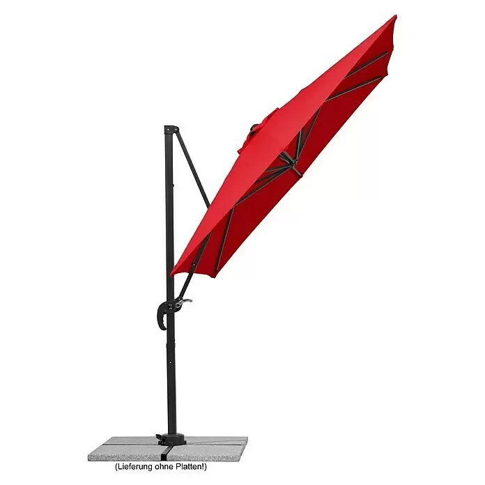 Schneider Classic Ampelschirm Rhodos Junior - Rot, Bespannungsmaß (L x B): 230 x 230 cm - Roter Ampelschirm mit schwarzem Gestell und Standpfahl.