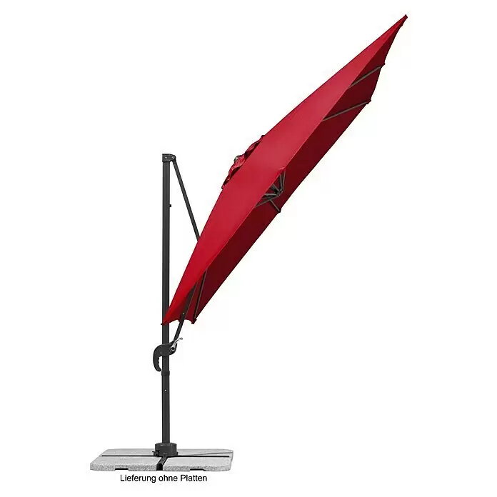 Schneider Classic Ampelschirm Rhodos Junior - Rot, Bespannungsmaß (L x B): 270 x 270 cm - Roter Ampelschirm mit dunklem Gestell, teilweise geschlossen, ohne Grundplatten dargestellt.