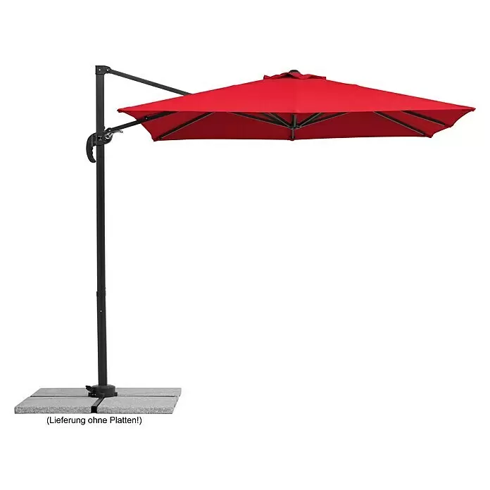 Schneider Classic Ampelschirm Rhodos Junior - Rot, Bespannungsmaß (L x B): 230 x 230 cm - Roter Ampelschirm mit schwarzem Mast und schwarzem Kreuzfuß.