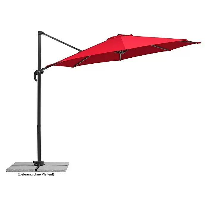 Schneider Ampelschirm rund Rhodos Junior - Rot, Durchmesser Bespannung: 300 cm - Roter Ampelschirm mit dunklem Mast und Kreuzfuß (Platten nicht enthalten).