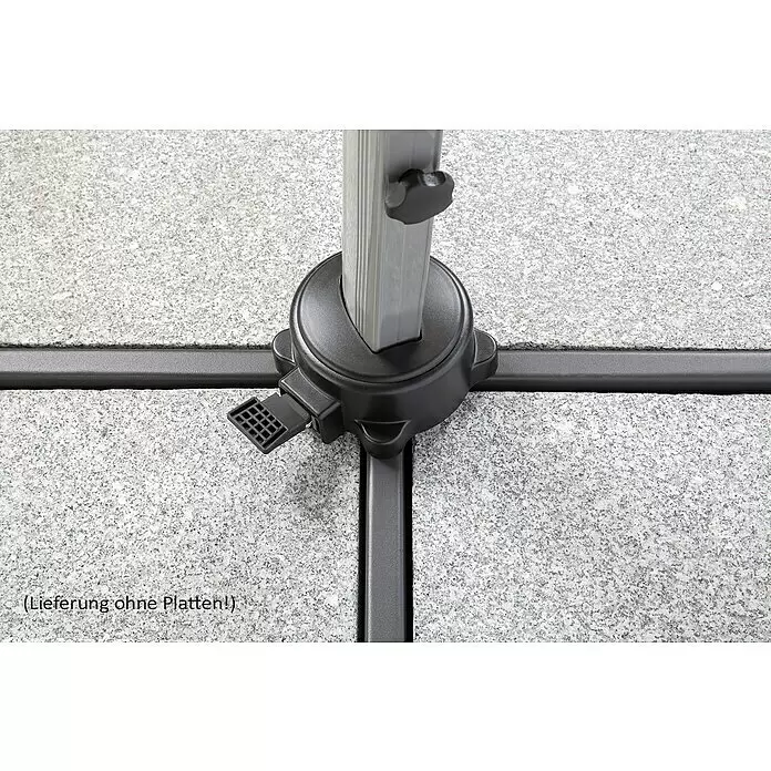 Schneider Classic Ampelschirm rund Rhondos Rondo - Anthrazit, Durchmesser Bespannung: 350 cm - Dunkelgrauer Kunststoff-Sonnenschirmständer, kreuzförmig, für Terrassenplatten (nicht enthalten).