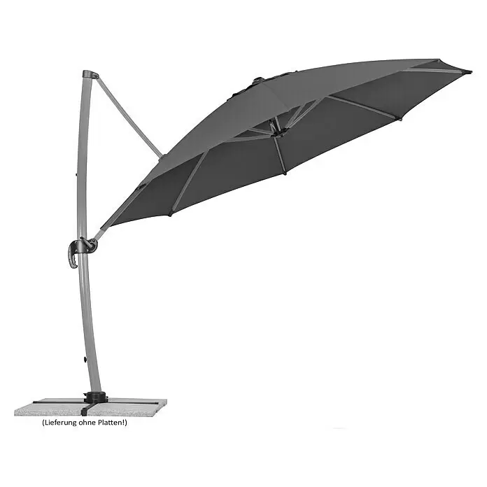 Schneider Classic Ampelschirm rund Rhondos Rondo - Anthrazit, Durchmesser Bespannung: 350 cm - Grauer Ampelschirm mit gebogenem Aluminiummast und Kreuzfuß (Platten nicht enthalten).