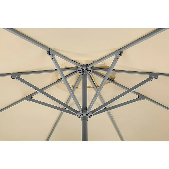 Schneider Classic Marktschirm rund Rooftop - Natur, Durchmesser Bespannung: 350 cm - Detailaufnahme der robusten Konstruktion eines Sonnenschirms, die Stabilität und langlebige Qualität verspricht.