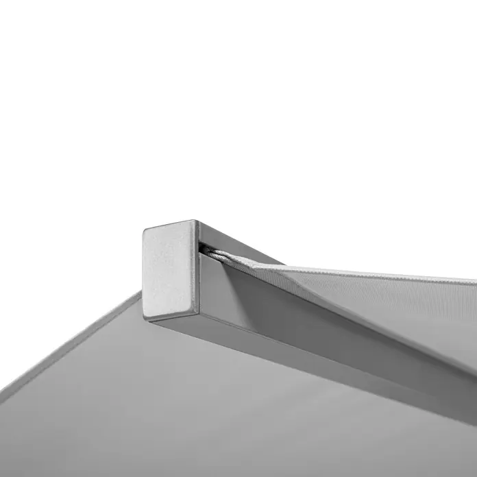Schneider Classic Marktschirm rund Rooftop - Silbergrau, Durchmesser Bespannung: 350 cm - Nahaufnahme eines modernen Sonnenschutzes mit klaren Linien und hochwertiger Verarbeitung, ideal für stilvolle Außenbereiche.