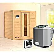 Karibu Massivholzsauna Mojave (Mit Sauna Bio-Ofen 9 kW inkl. Steuerung Easy, Ohne Dachkranz, Massivholz, 184 x 193 x 208 cm)