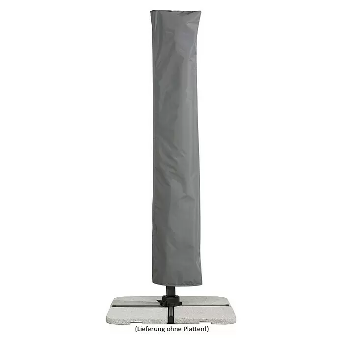 Schneider Classic Ampelschirm Rhodos Twist - Silbergrau, Bespannungsmaß (L x B): 300 x 300 cm - Graue Stoffschutzhülle für einen Sonnenschirmständerfuß mit dunkler Basis für Beschwerungsplatten.