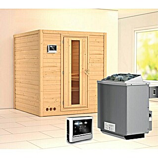 Karibu Elementsauna Mojave (Mit 9 kW Ofen mit externer Steuerung, Ohne Dachkranz, Materialspezifizierung Tür: Massivholztür, L x B x H: 196 x 196 x 192 cm)