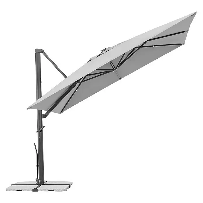 Schneider Classic Ampelschirm Rhodos Smart - Silbergrau, Bespannungsmaß (L x B): 300 x 300 cm - Grauer Ampelschirm für den Außenbereich mit vierteiligem Standfuß.