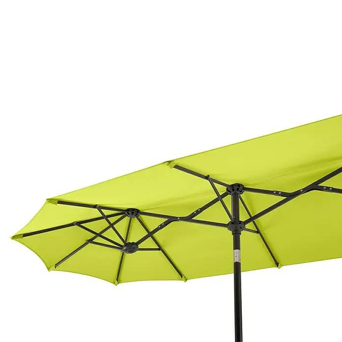 Schneider Classic Balkonschirm SalernoApfelgrün, L x B: 150 x 291 cm - Ansicht von unten eines großen, leuchtend grünen Doppelschirm für den Außenbereich.