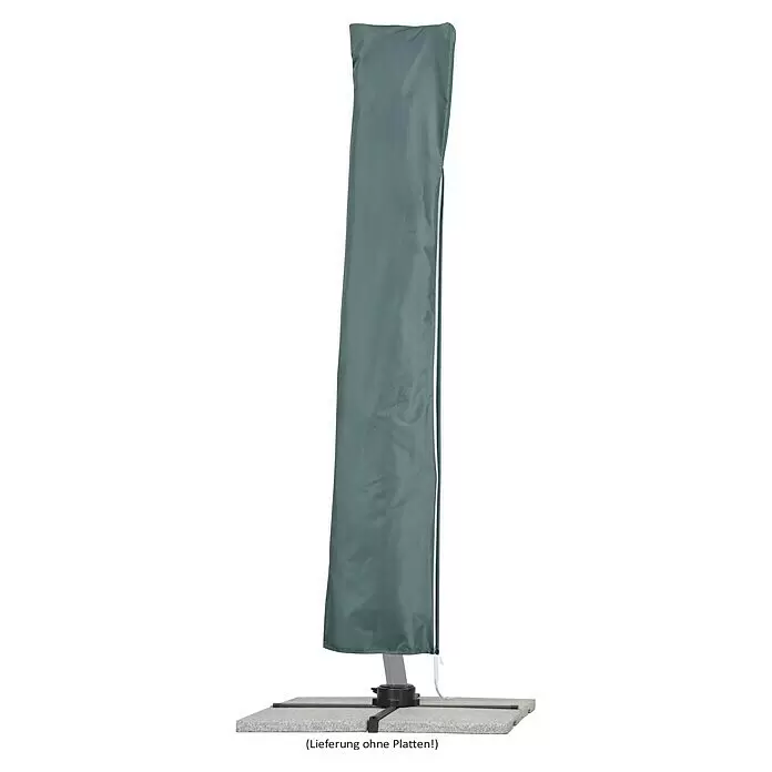 Schneider Classic Ampelschirm rund Rhondos Rondo - Sand, Durchmesser Bespannung: 350 cm - Graugrüne Sonnenschirmhülle auf Kreuzfuß (ohne Platten).