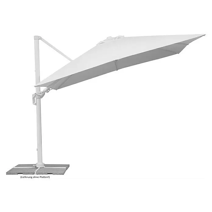 Schneider Classic Ampelschirm Rhodos Twist Bianco - Weiß, Bespannungsmaß (L x B): 300 x 300 cm - Weißer Freiarmschirm mit verstellbarem Arm und Kreuzfuß für Beschwerungsplatten.