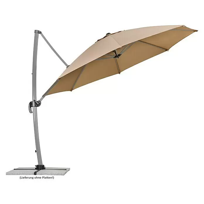 Schneider Classic Ampelschirm rund Rhondos Rondo - Sand, Durchmesser Bespannung: 350 cm - Beiger Ampelschirm mit grauem Metallgestell und schwenkbarem Design für den Garten.