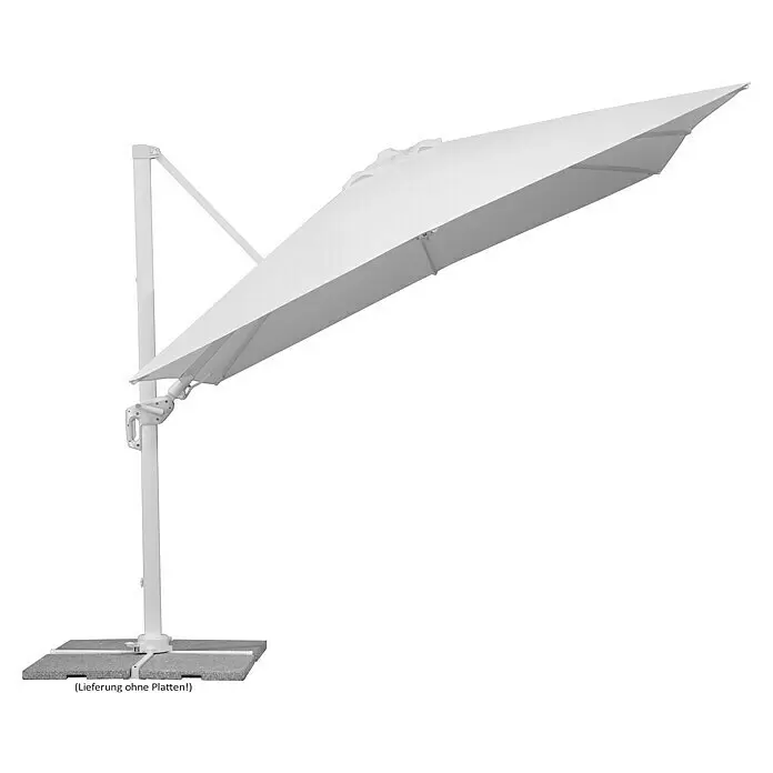 Schneider Classic Ampelschirm Rhodos Twist Bianco - Weiß, Bespannungsmaß (L x B): 300 x 300 cm - Weißer Ampelschirm mit seitlichem Mast und Standfuß.