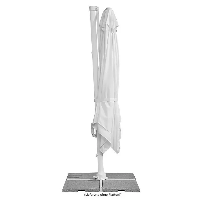 Schneider Classic Ampelschirm Rhodos Twist Bianco - Weiß, Bespannungsmaß (L x B): 300 x 300 cm - Weißer gefalteter Sonnenschirm mit grauer Standfußkonstruktion; Lieferumfang ohne Platten.